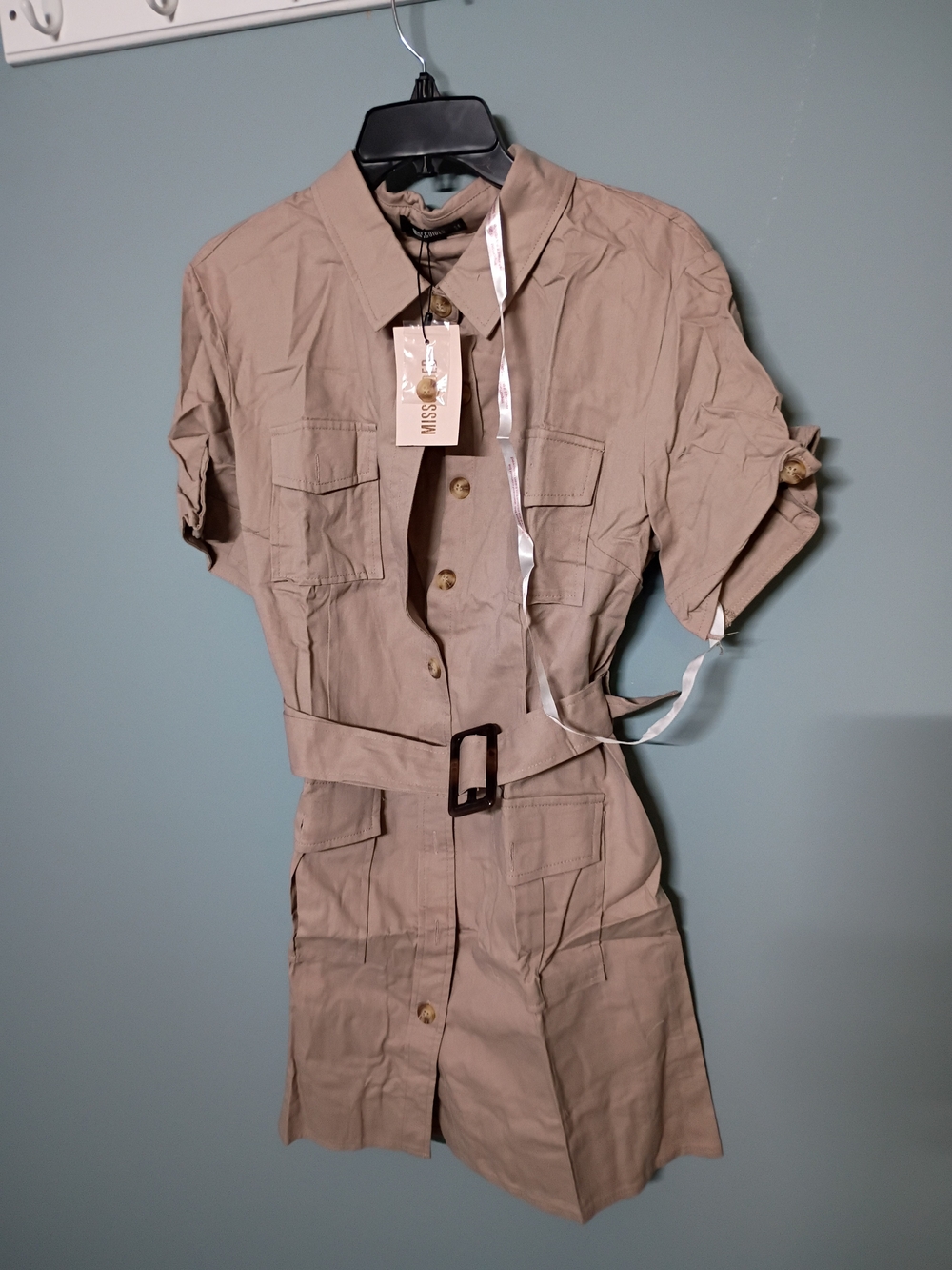 Missguided Khaki Utility Shirt Dress with Belt